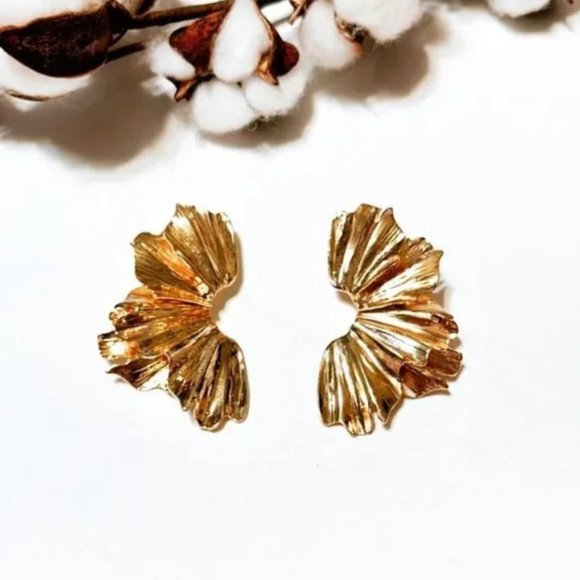 Gold Flowers Statement Earrings - Picture 3 of 6